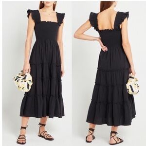 kourt Anthropologie Calypso Swiss Dot Maxi Dress in Black